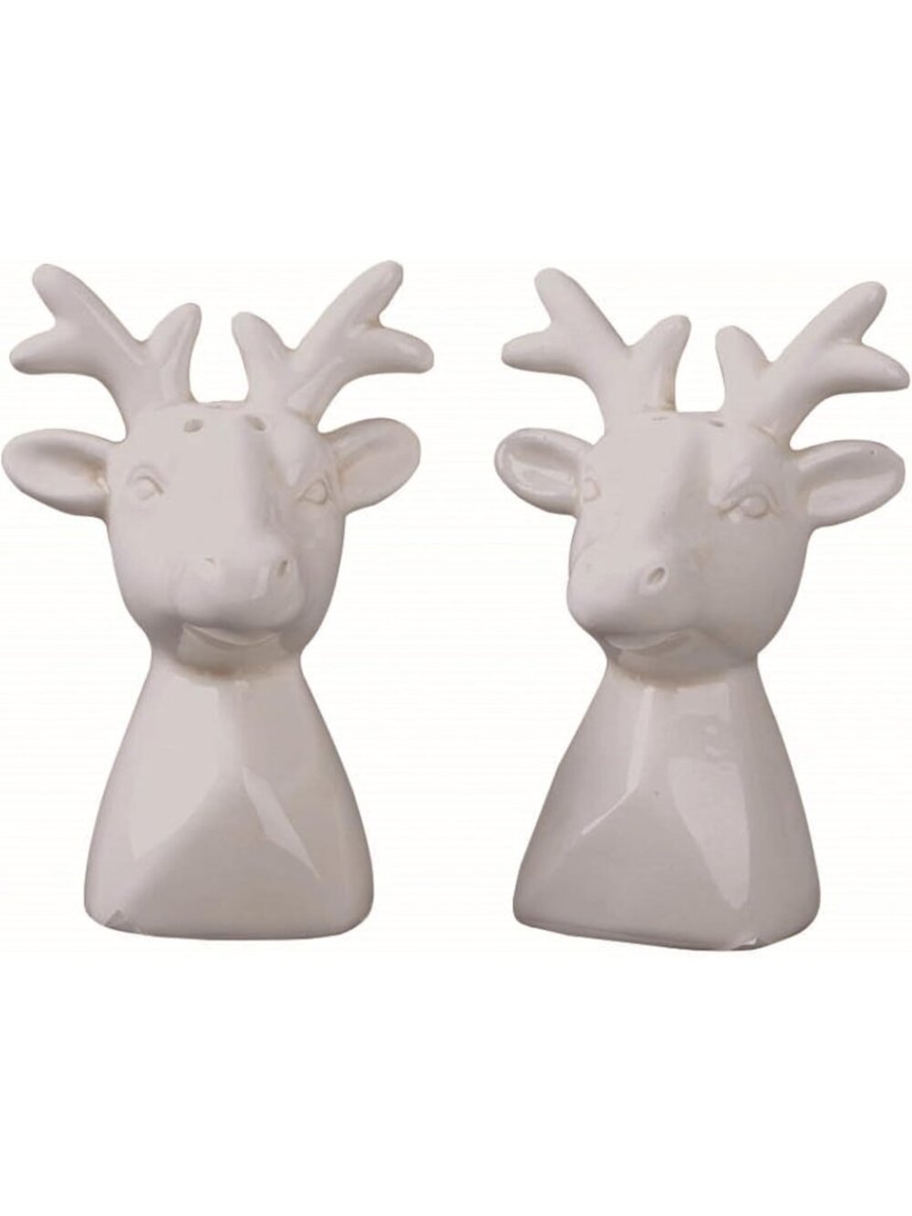 Ceramic Reindeer Salt & Pepper Shaker Set - 4.25 Inches Tall - White Glossy Fini